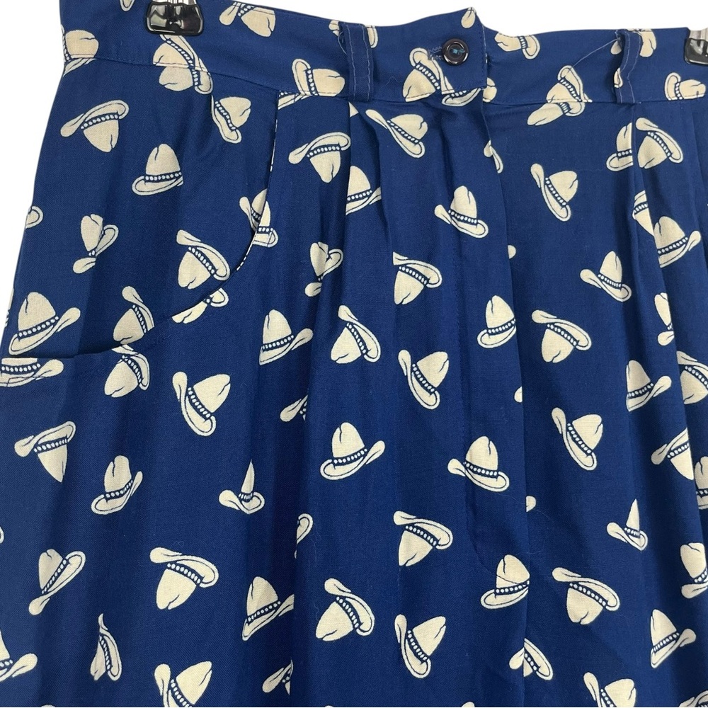 Eileen West Navy Blue A-Line Skirt with Cream Leaf Print - Picture 5 of 9